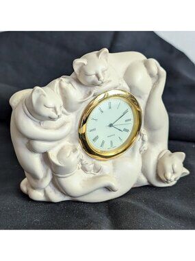 Vtg Eclipse Stone Quartz Japan Clock Cats & Mice Sleeping Made In Wales (Working